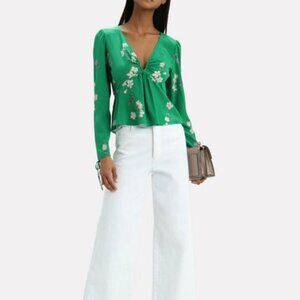 Intermix Green Floral Printed Silk Top